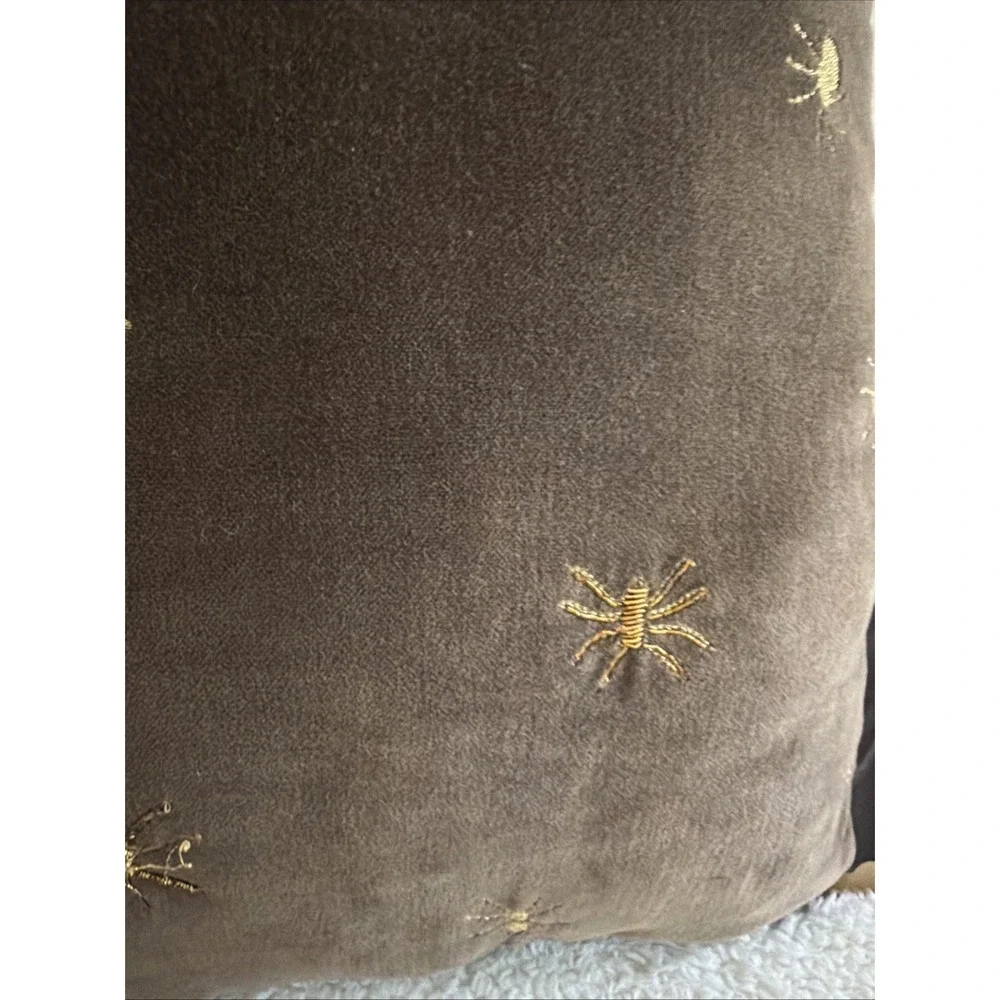 Inset Brown Throw pillow cover velvet cognac Gold Embroidered Gothic Academia